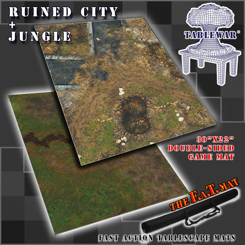 30x22" Dbl Sided 'Ruined City' + 'Jungle' F.A.T. Mat Gaming Mat
