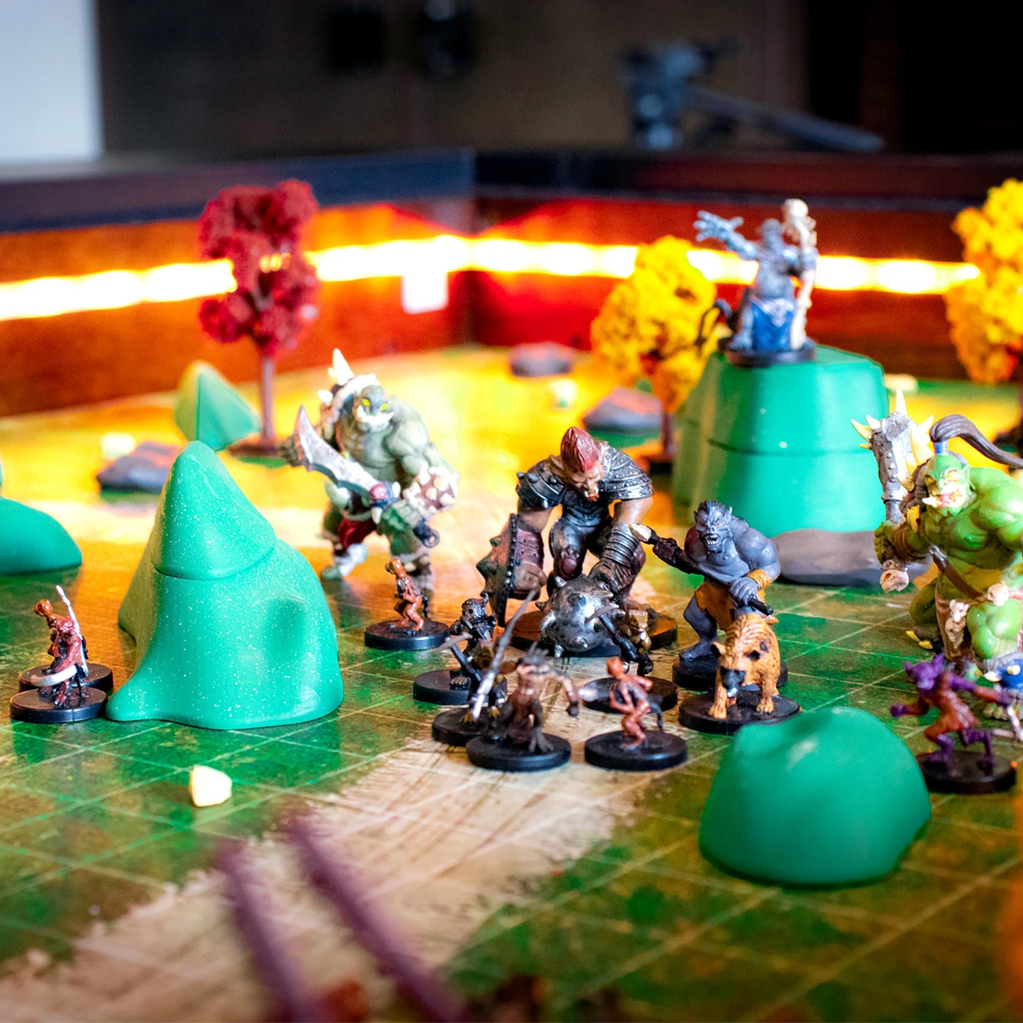 A scene showing stacked hills being used for elevation advantage, and to block line of sight from monsters and creatures in a TTRPG.