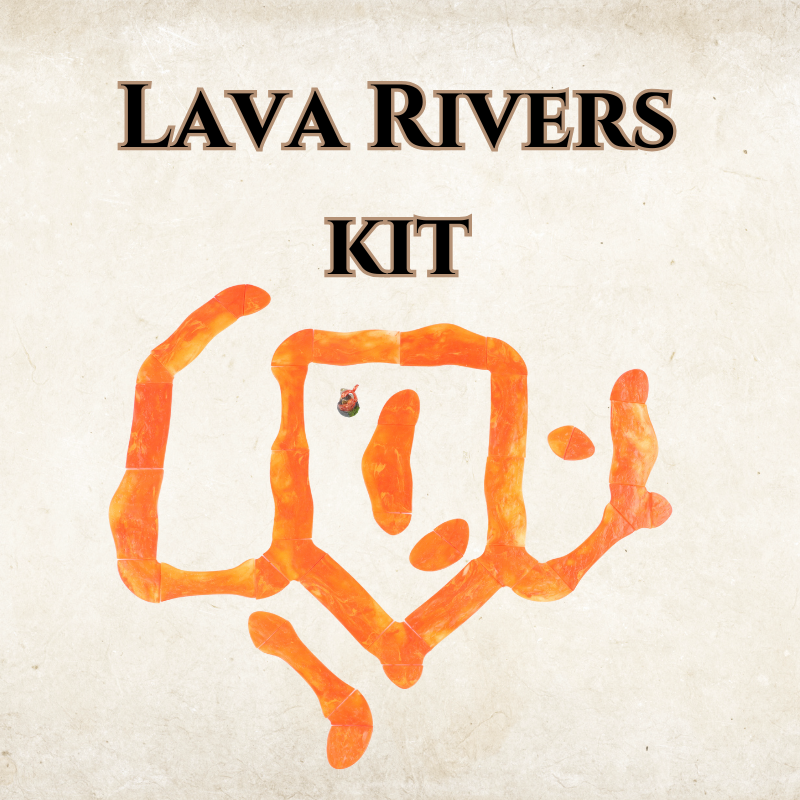 Main product image for the Lava Rivers Kit, showing the orange river tiles arranged in a winding pattern on a neutral background.