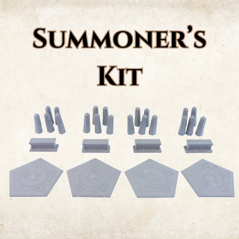 Main product image for the Summoner's Kit, showing all 4 Summoning Circles, Altars, and Obelisks arranged for display.
