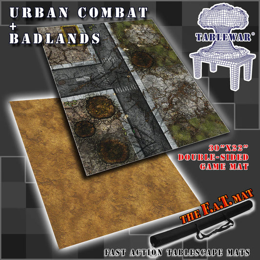 30x22" Dbl Sided 'Urban Combat' + 'Badlands' F.A.T. Mat Gaming Mat