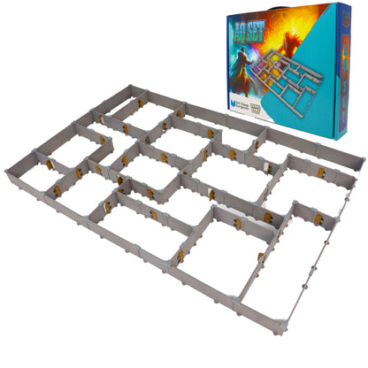 The AQ Set framework of dungeon walls and doors on a white background, demonstrating the modular setup before map tiles are added.