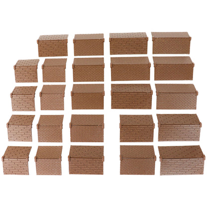 Collection of brown 3D roof tiles in various shapes and sizes for modular fantasy village terrain buildings.