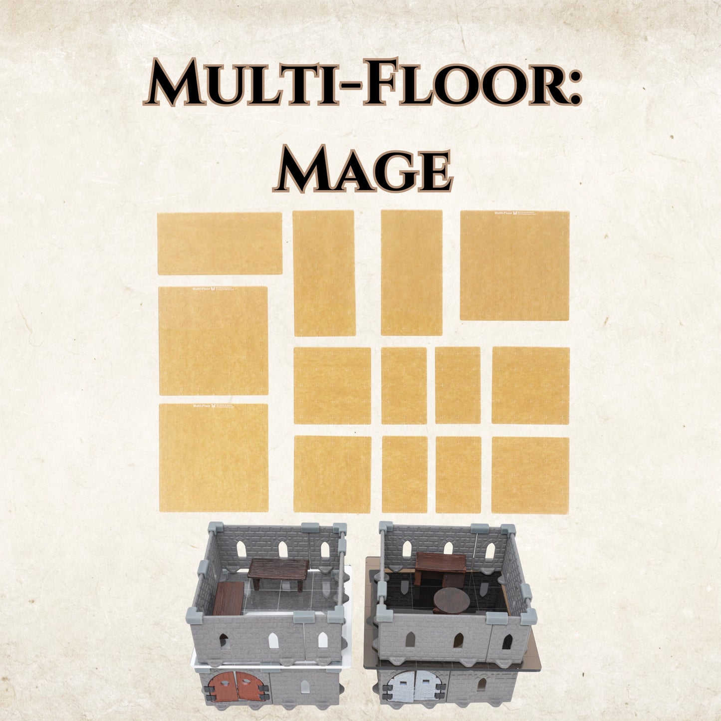 Overview of a large rpg dungeon battle featuring clear acrylic multi-level platforms to maintain visibility of the map tiles below.