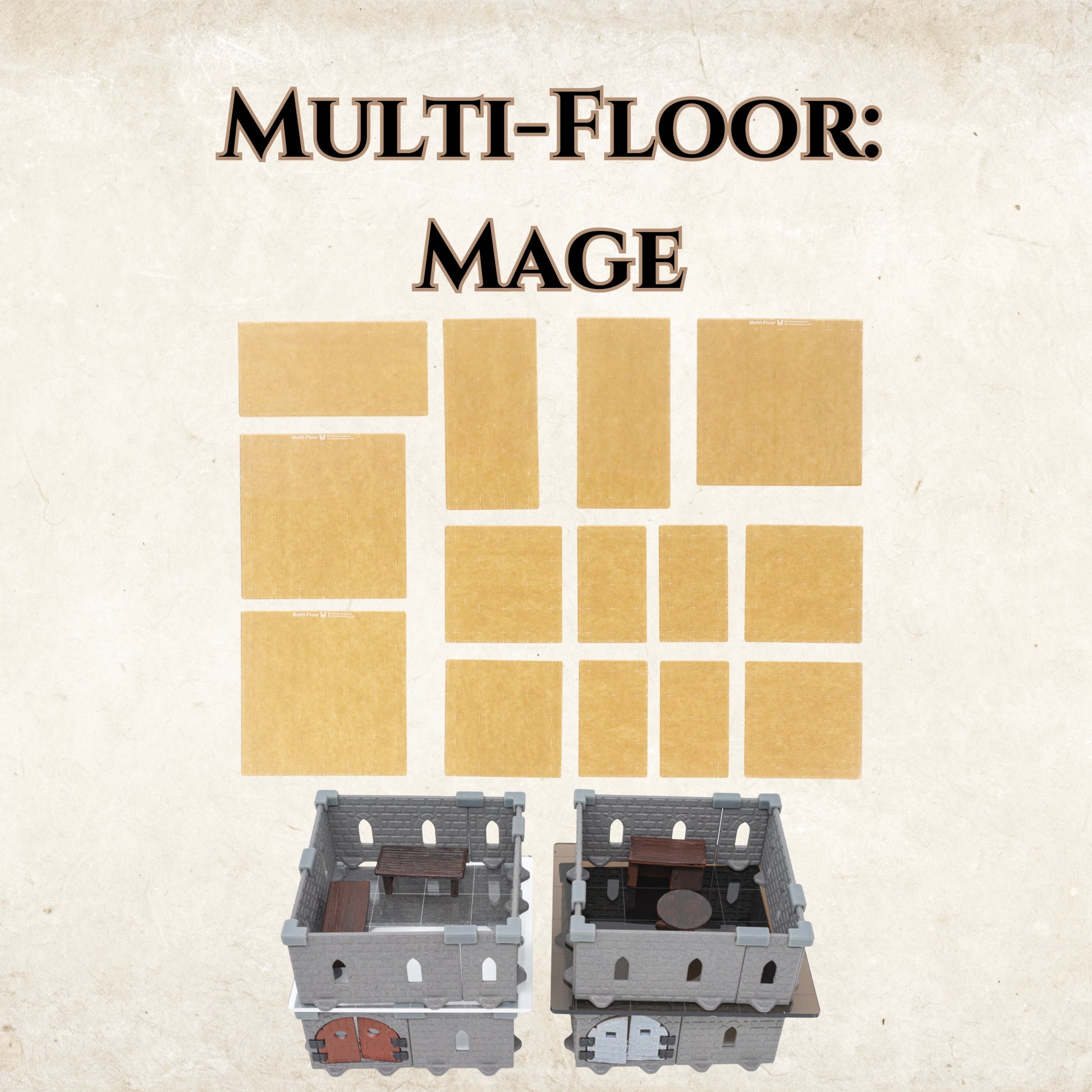 Overview of a large rpg dungeon battle featuring clear acrylic multi-level platforms to maintain visibility of the map tiles below.