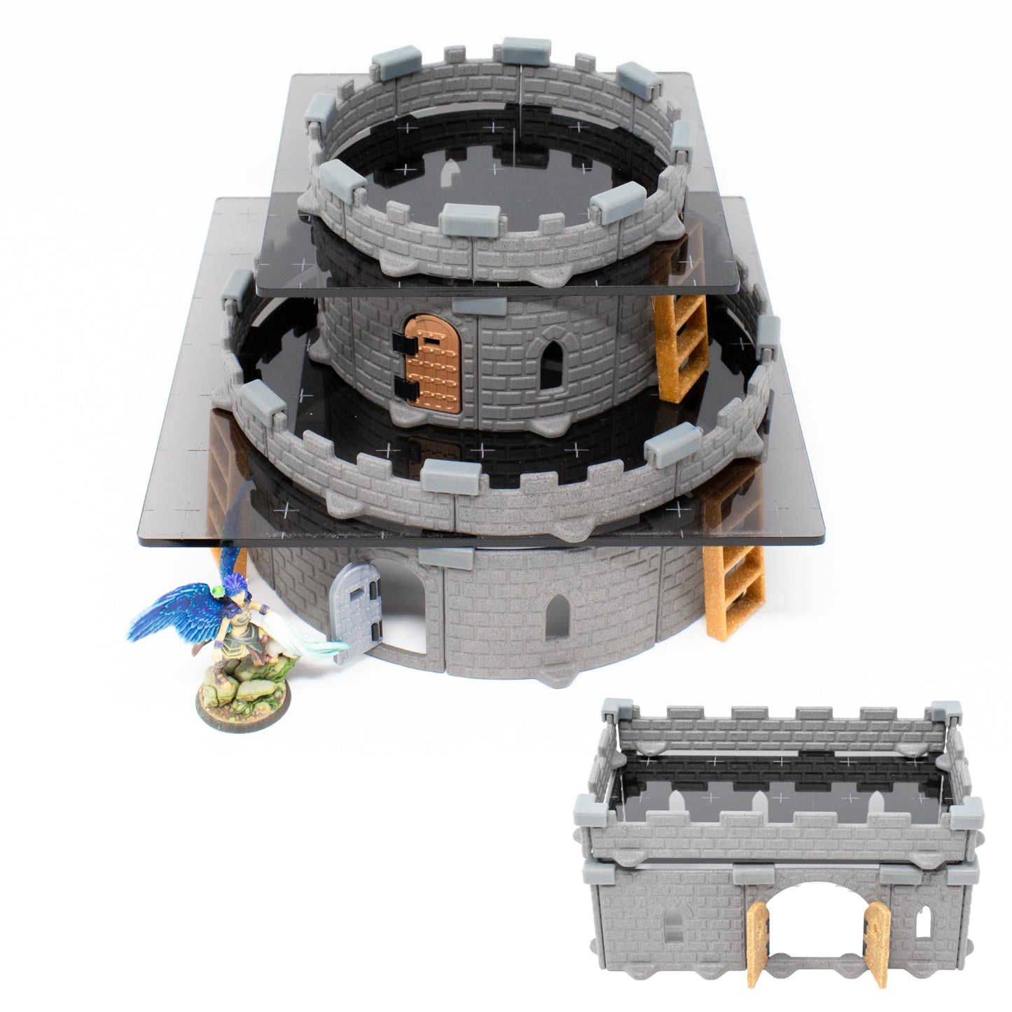 Dark gray acrylic used to make a rampart around a castle tower.