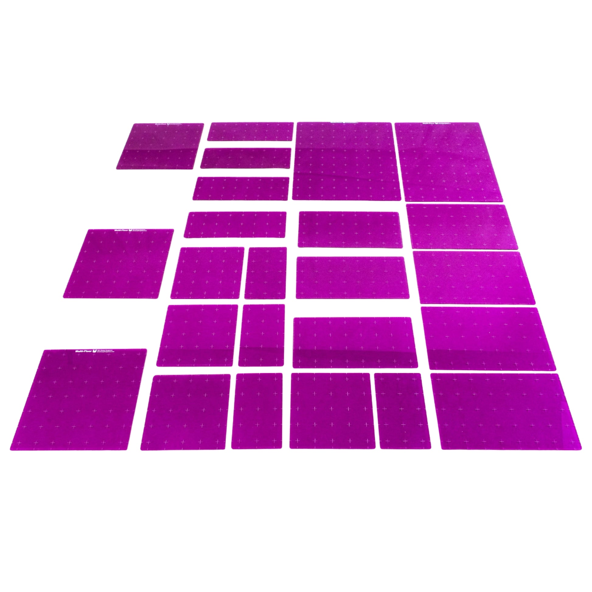 Set of pink acrylic platforms on a white background showing the various sizes included in this set. 