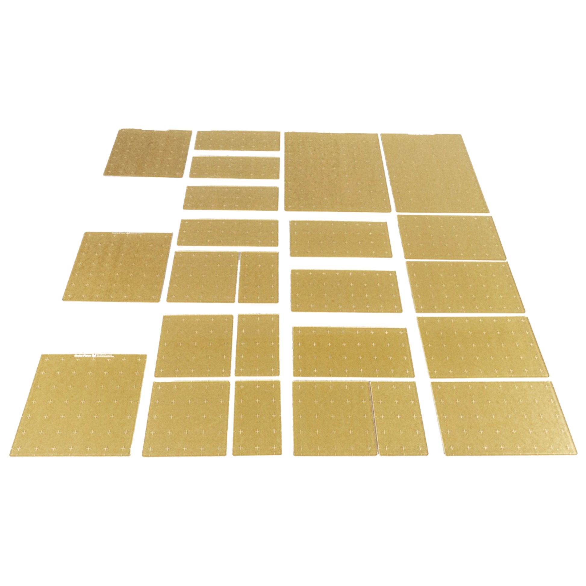 Set of clear acrylic platforms on a white background showing the various sizes included in this set.  