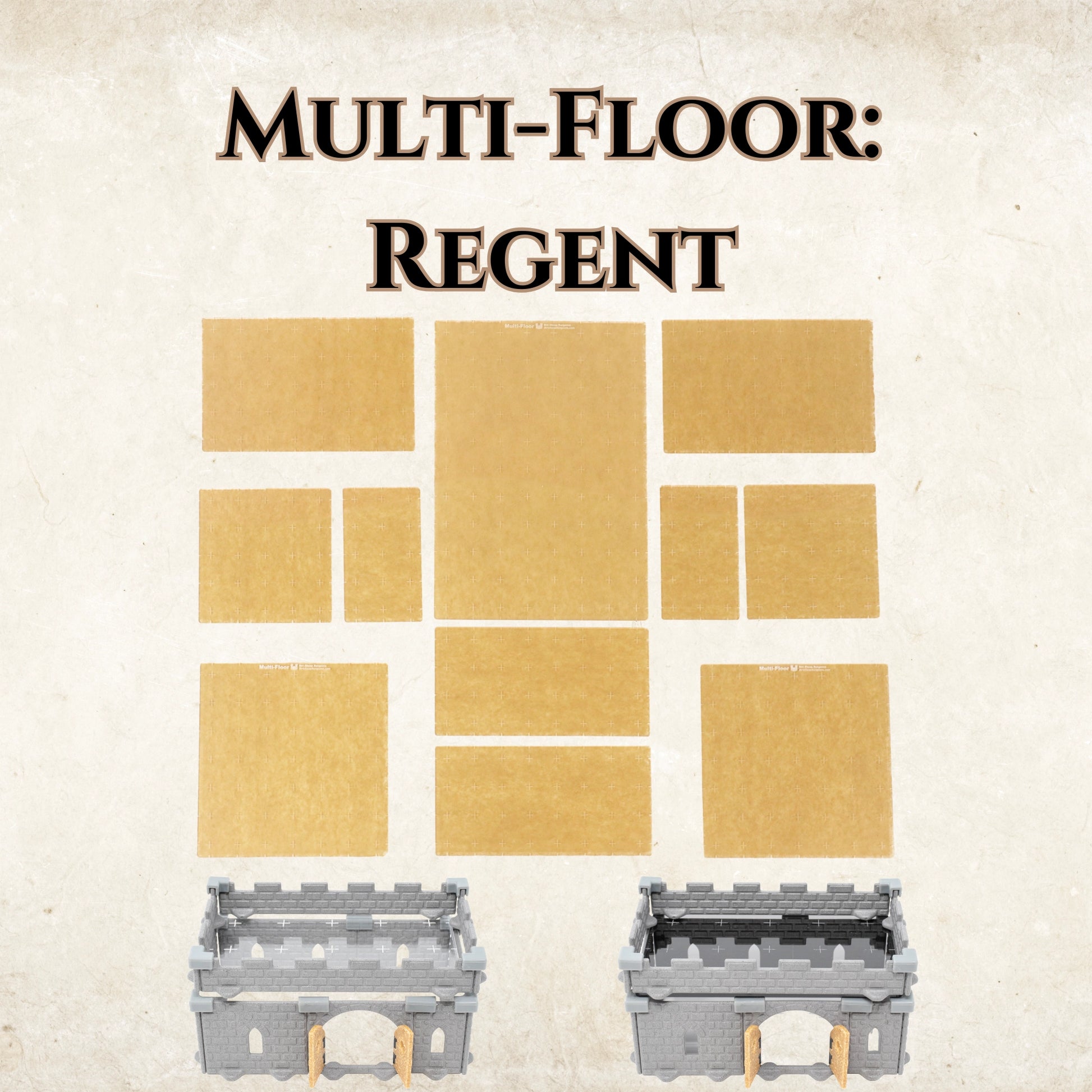 Regent Plus Multi-Floor Platforms Expansion set, featuring a wide variety of clear and dark gray acrylic tiles for multi-level terrain builds.