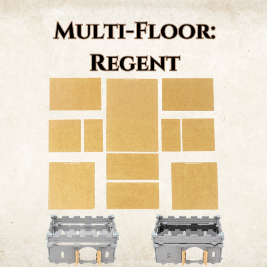 Regent Plus Multi-Floor Platforms Expansion set, featuring a wide variety of clear and dark gray acrylic tiles for multi-level terrain builds.
