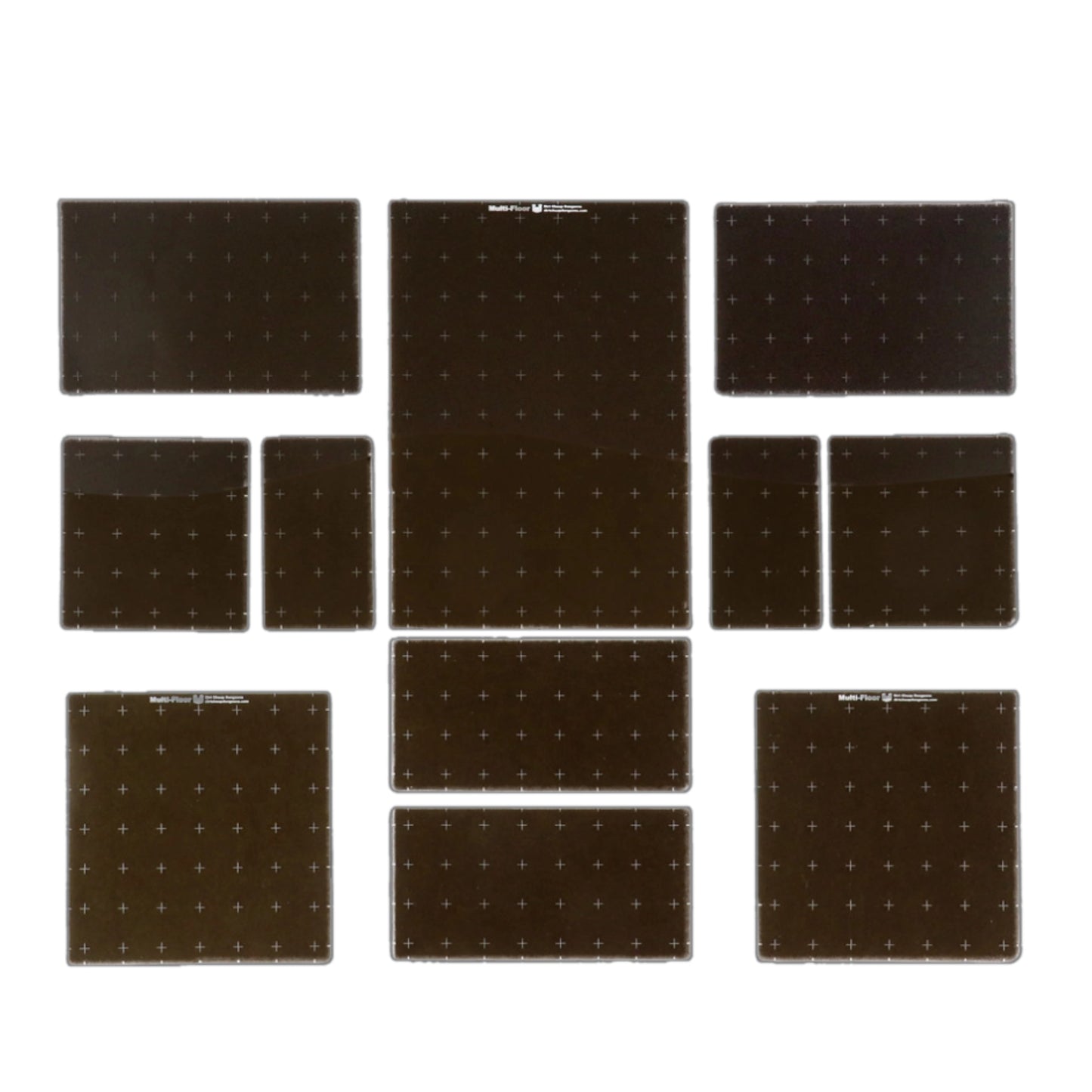 Regent Plus Platforms Set Contents showing a large number of various clear and dark gray acrylic platform tiles for custom multi-level layouts.