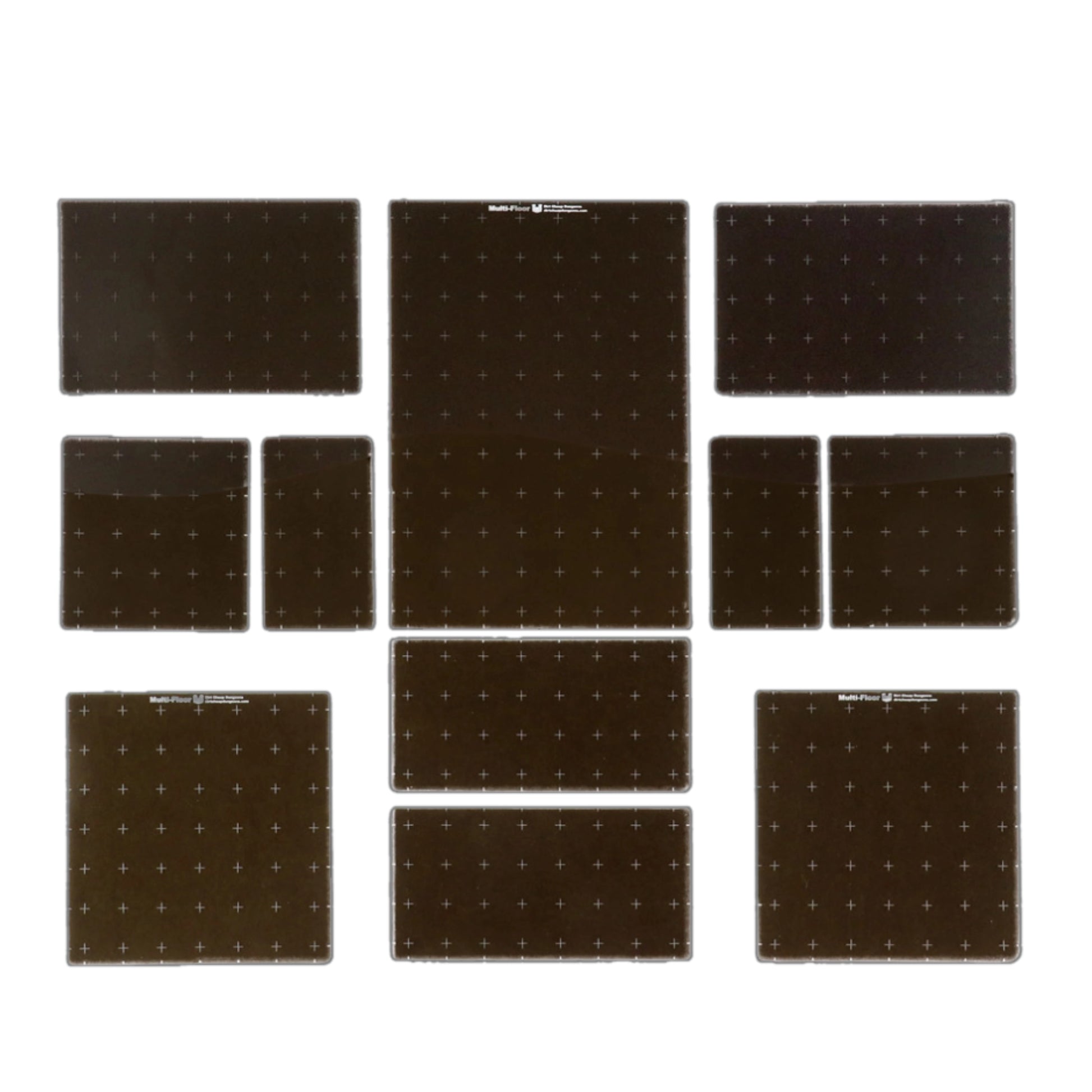 Regent Plus Platforms Set Contents showing a large number of various clear and dark gray acrylic platform tiles for custom multi-level layouts.