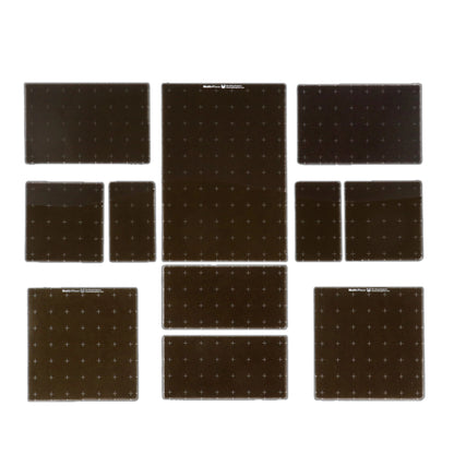 Regent Plus Platforms Set Contents showing a large number of various clear and dark gray acrylic platform tiles for custom multi-level layouts.